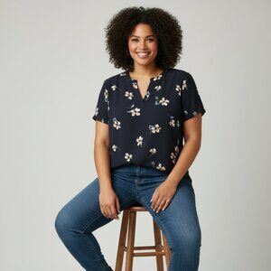 Hilary Radley Black Floral Short Sleeve Blouse – Size XL – NWT